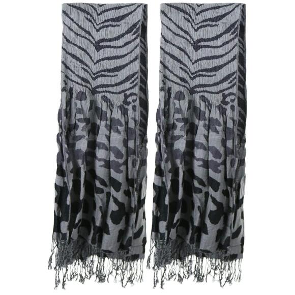 Women’s Pack Of 2 Warm Crinkled Woven Pashmina Style Scarves - Animals - 8324